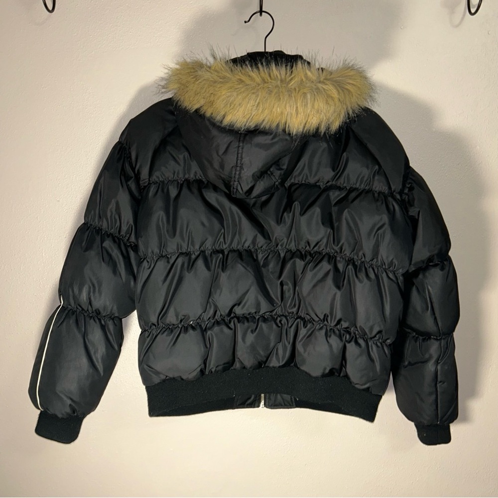 Faded Glory y2k Black snow bunny bubble Puffer Jacket with Fur Hood - Picture 2 of 3